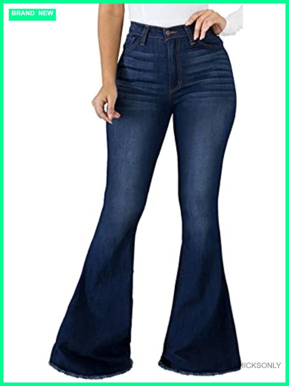 Womens Ripped High Waisted Flared Denim Jeans Wide Leg Frayed Hem